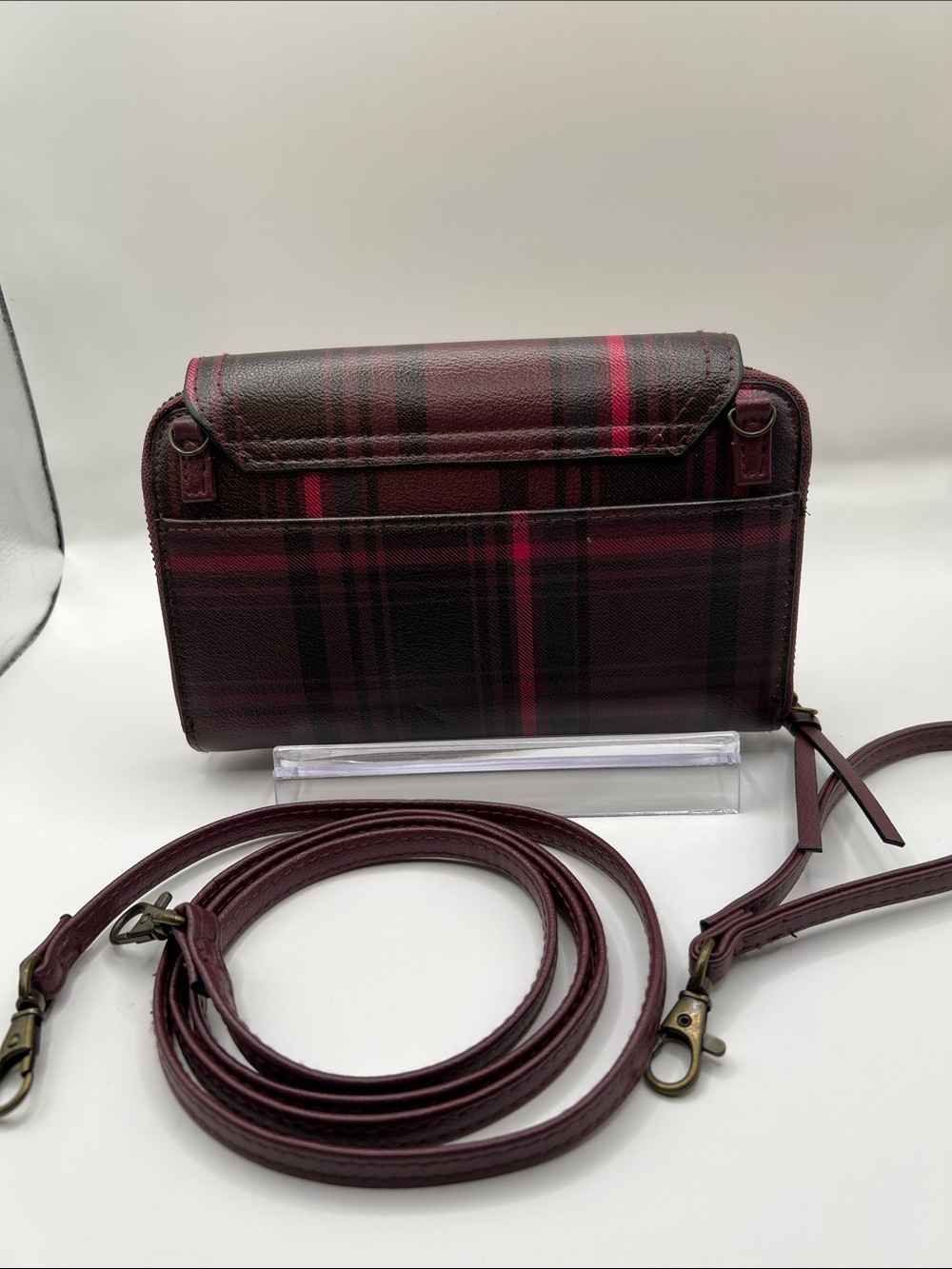 Women's Burgundy Plaid Crossbody Wallet - Unbranded - Picture 6 of 9